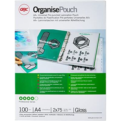 GBC Pouch Confezione da 100 Buste per Plastificazione a Caldo, con Finitura Lucida e Margine Perforato, in Formato A4, Spessore di 2 x 75 Micron, 216 x 303 x 2 mm, GBC Pouch Confezione da 100 Buste per Plastificazione a Caldo, con Finitura Lucida e Margine Perforato, in Formato A4, Spessore di 2 x 75 Micron, 216 x 303 x 2 mm,