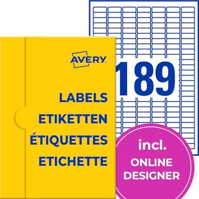 Avery Etichette in pellicola resistente alle intemperie (18.900 etichette, 25,4 x 10 mm, formato A4, estremamente autoadesive, impermeabili, resistenti, stampabili per esterni Avery Etichette in pellicola resistente alle intemperie (18.900 etichette, 25,4 x 10 mm, formato A4, estremamente autoadesive, impermeabili, resistenti, stampabili per esterni