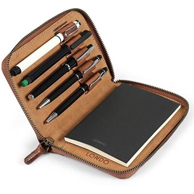 Londo Portapenne in Pelle: Organizer per Diario, Penna Stilografica e Matite, con Cerniera, 17x12x3cm Cannella Londo Portapenne in Pelle: Organizer per Diario, Penna Stilografica e Matite, con Cerniera, 17x12x3cm Cannella