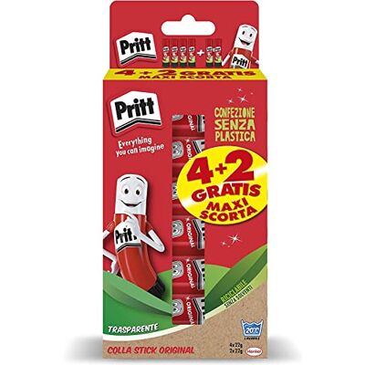 Pritt Colla Stick 6 x 22g, colla per bambini sicura e affidabile, colla per lavoretti e fai da te, con una tenuta forte per uso scuola e ufficio, 6 stick x 22 g Pritt Colla Stick 6 x 22g, colla per bambini sicura e affidabile, colla per lavoretti e fai da te, con una tenuta forte per uso scuola e ufficio, 6 stick x 22 g