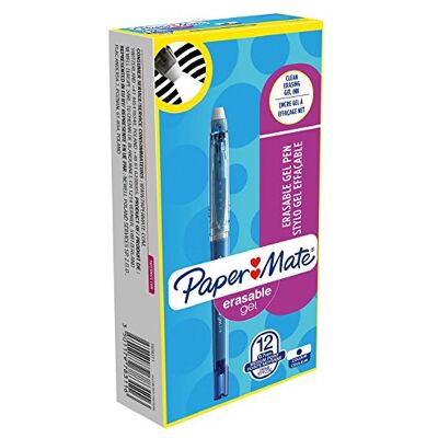 Paper Mate Erasable Gel, penna a punta media da 0,7 mm, blu, scatola da 12 Paper Mate Erasable Gel, penna a punta media da 0,7 mm, blu, scatola da 12