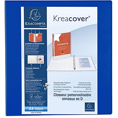 Exacompta 1 Raccoglitore Personalizzabile Kreacover 4 Anelli a D 60 mm Copertina Foderata PP con Tasca Fronte/Dorso/Retro Dorso 90 mm F.to Esterno 30x32 cm per A4 Maxi Blu Exacompta 1 Raccoglitore Personalizzabile Kreacover 4 Anelli a D 60 mm Copertina Foderata PP con Tasca Fronte/Dorso/Retro Dorso 90 mm F.to Esterno 30x32 cm per A4 Maxi Blu