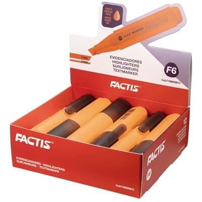 Factis Scatola espositrice 12 evidenziatori fluorescenti F6 arancione Factis Scatola espositrice 12 evidenziatori fluorescenti F6 arancione