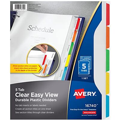 Avery Clear Easy View divisori in plastica resistente, 5 schede () Avery Clear Easy View divisori in plastica resistente, 5 schede ()