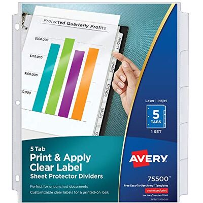 Avery 5-Tab Sheet Protector Dividers, Easy Print & Apply Clear Labels, Index Maker, White Tabs, 1 set () Avery 5-Tab Sheet Protector Dividers, Easy Print & Apply Clear Labels, Index Maker, White Tabs, 1 set ()