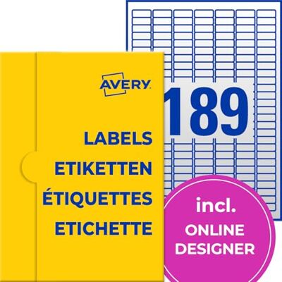 Avery Etichette trasparenti (1890 etichette adesive, 25 x 10 mm, formato A4, autoadesive, per stampare, resistenti alle intemperie, etichette/adesivi del prodotto), 10 fogli, trasparenti Avery Etichette trasparenti (1890 etichette adesive, 25 x 10 mm, formato A4, autoadesive, per stampare, resistenti alle intemperie, etichette/adesivi del prodotto), 10 fogli, trasparenti