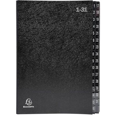 Exacompta Rif. 57032E Cartone da 6 raccoglitori Ordonator copertina rigida interno in carta riciclata schede plastificate digitali da 1 a 31-32 scomparti dim 25x33 cm per A4 nero Exacompta Rif. 57032E Cartone da 6 raccoglitori Ordonator copertina rigida interno in carta riciclata schede plastificate digitali da 1 a 31-32 scomparti dim 25x33 cm per A4 nero