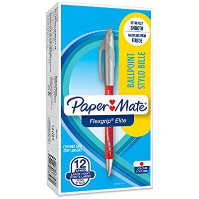 Paper Mate Flexgrip Elite penna a sfera a scatto, punta media (1,4 mm), rosso, confezione da 12 Paper Mate Flexgrip Elite penna a sfera a scatto, punta media (1,4 mm), rosso, confezione da 12