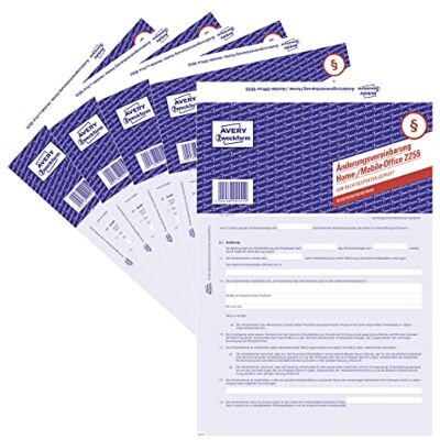 Avery Accordo di modifica HomeOffice (per completare il contratto di lavoro, modulo 2 pagine in formato A4 con passaggio, inclusi tutti i punti importanti), 5 pezzi Avery Accordo di modifica HomeOffice (per completare il contratto di lavoro, modulo 2 pagine in formato A4 con passaggio, inclusi tutti i punti importanti), 5 pezzi