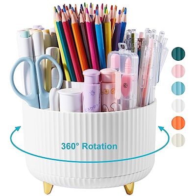 Lolocor Organizer da scrivania moderno e minimalista, girevole a 360 gradi, portapenne a 5 scomparti, bianco Lolocor Organizer da scrivania moderno e minimalista, girevole a 360 gradi, portapenne a 5 scomparti, bianco