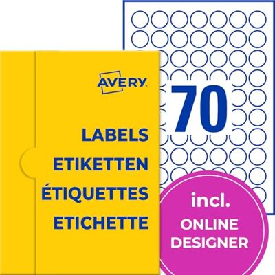 Avery Etichette rotonde (7.000 punti adesivi, Ø 25 mm su A4, adesivi rotondi per stampare, etichette per prodotti autoadesivi, etichette per marmellate permanenti) 100 fogli, Avery Etichette rotonde (7.000 punti adesivi, Ø 25 mm su A4, adesivi rotondi per stampare, etichette per prodotti autoadesivi, etichette per marmellate permanenti) 100 fogli,