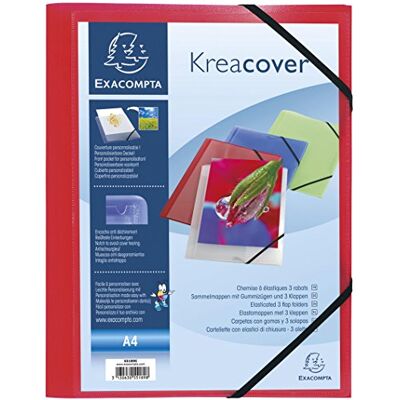 Exacompta Ref. Confezione da 5 cartelle Cartelle con alette elastiche, in polipropilene traslucido, personalizzabili, Kreacover, A4, Rosso Exacompta Ref. Confezione da 5 cartelle Cartelle con alette elastiche, in polipropilene traslucido, personalizzabili, Kreacover, A4, Rosso