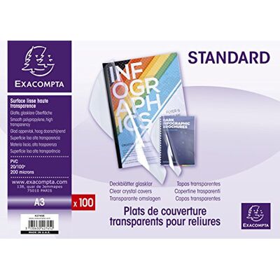 Exacompta Rif. 42745E Copertine trasparenti in PVC per raccoglitori di presentazioni adatte per conservare documenti A3, materiale spesso 0,2 mm Trasparente (confezione da 100) Exacompta Rif. 42745E Copertine trasparenti in PVC per raccoglitori di presentazioni adatte per conservare documenti A3, materiale spesso 0,2 mm Trasparente (confezione da 100)