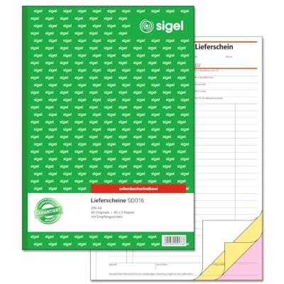 Sigel Biglietti di consegna A4, 3 x 40 fogli, autocopiante, 1 pezzo, in carta sostenibile Sigel Biglietti di consegna A4, 3 x 40 fogli, autocopiante, 1 pezzo, in carta sostenibile