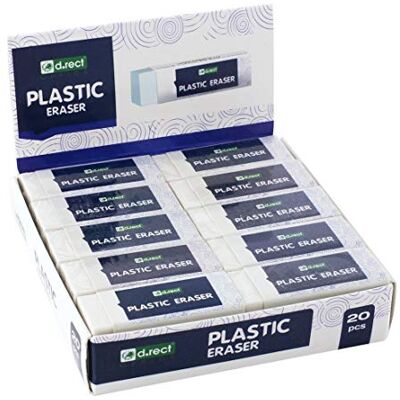 D.RECT Gomma per cancellare HI-POLYMER Plastic Eraser Grande x 20 pezzi Bianco 56 x 23 x 12 mm D.RECT Gomma per cancellare HI-POLYMER Plastic Eraser Grande x 20 pezzi Bianco 56 x 23 x 12 mm