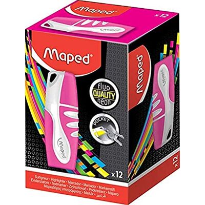 Maped Scatola di 12 evidenziatori Fluo'Peps Pocket, colore rosa, formato mini, ideale per la borsetta Maped Scatola di 12 evidenziatori Fluo'Peps Pocket, colore rosa, formato mini, ideale per la borsetta