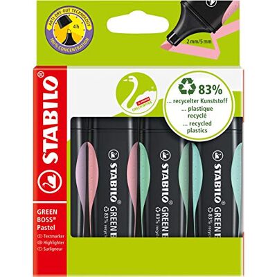 STABILO GREEN BOSS Pastel Evidenziatore Ecosostenibile Astuccio da 4 Glicine/Rosa Antico/Verde Menta/Carta da Zucchero STABILO GREEN BOSS Pastel Evidenziatore Ecosostenibile Astuccio da 4 Glicine/Rosa Antico/Verde Menta/Carta da Zucchero