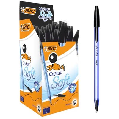 BIC Penne Nere a Sfera, Cristal Soft, Punta Media (1.2 mm), Confezione da 50, Fornitura Cancelleria Scuola e Ufficio BIC Penne Nere a Sfera, Cristal Soft, Punta Media (1.2 mm), Confezione da 50, Fornitura Cancelleria Scuola e Ufficio