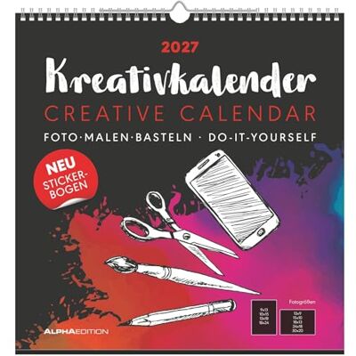 Alpha Kreativkalender XL schwarz 2027: Bastelkalender 32x33 cm mit schwarzem Hintergrund, Stickerbogen, echtem Bastelkarton und gestaltbarem Titelblatt Alpha Kreativkalender XL schwarz 2027: Bastelkalender 32x33 cm mit schwarzem Hintergrund, Stickerbogen, echtem Bastelkarton und gestaltbarem Titelblatt