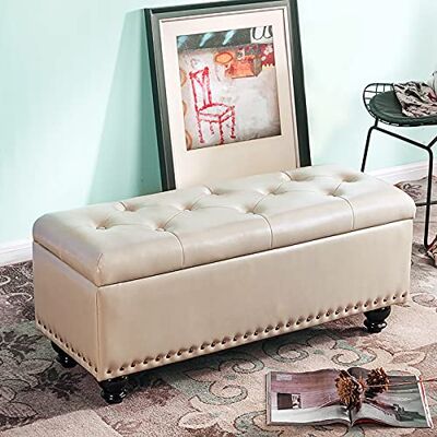 LUUYYI Panca ottomana moderna in ecopelle verde per camera da letto e soggiorno, poggiapiedi multifunzionale con spazio di archiviazione, elegante panca 60 x 40 x 45 cm (color crema-60 x 40 x 45 cm) LUUYYI Panca ottomana moderna in ecopelle verde per camera da letto e soggiorno, poggiapiedi multifunzionale con spazio di archiviazione, elegante panca 60 x 40 x 45 cm (color crema-60 x 40 x 45 cm)