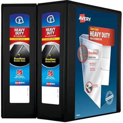 Avery Raccoglitore a 3 anelli, anelli inclinati One Touch da 7,6 cm, contiene carta da 21,6 x 27,9 cm, 2 raccoglitori neri () Avery Raccoglitore a 3 anelli, anelli inclinati One Touch da 7,6 cm, contiene carta da 21,6 x 27,9 cm, 2 raccoglitori neri ()