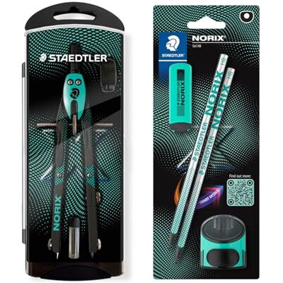 Staedtler NORIX Set di compassi a regolazione rapida, blister con 2 matite HB, gomma e temperino singolo, verde francese Staedtler NORIX Set di compassi a regolazione rapida, blister con 2 matite HB, gomma e temperino singolo, verde francese