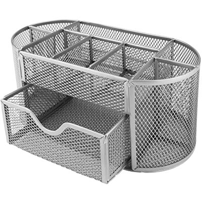 D.RECT Organizer da scrivania, portapenne, organizer da tavolo, in metallo, con porta foglietti, in rete, 350 x 297 x 275 mm, argento D.RECT Organizer da scrivania, portapenne, organizer da tavolo, in metallo, con porta foglietti, in rete, 350 x 297 x 275 mm, argento