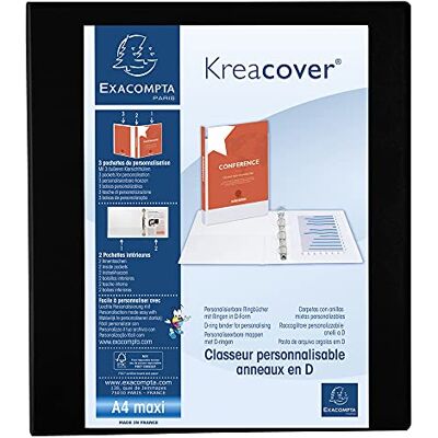 Exacompta 1 Raccoglitore Personalizzabile Kreacover 4 Anelli a D 40 mm Copertina Foderata PP con Tasca Fronte/Dorso/Retro Dorso 64 mm F.to Esterno 28.5x32 cm per A4 Maxi Nero Exacompta 1 Raccoglitore Personalizzabile Kreacover 4 Anelli a D 40 mm Copertina Foderata PP con Tasca Fronte/Dorso/Retro Dorso 64 mm F.to Esterno 28.5x32 cm per A4 Maxi Nero