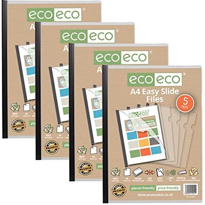 eco-eco Cartellina portadocumenti riciclata al 50%, formato A4, 20 cartelle scorrevoli, con barra a clip, colore: nero eco-eco Cartellina portadocumenti riciclata al 50%, formato A4, 20 cartelle scorrevoli, con barra a clip, colore: nero