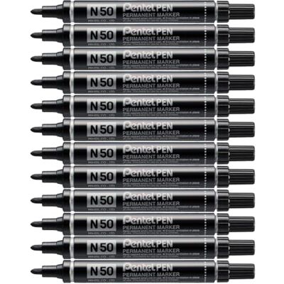 Pentel Pen N50 Marcatore Permanente Punta Conica Nero 12 Pezzi Pentel Pen N50 Marcatore Permanente Punta Conica Nero 12 Pezzi