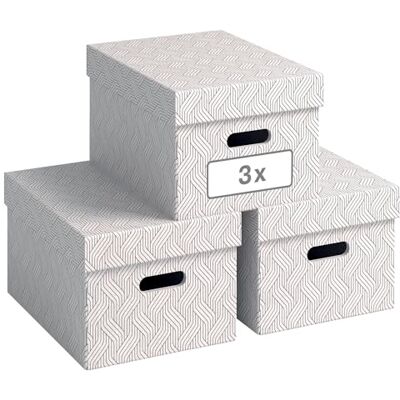 Leitz von Set di 3 contenitori con coperchio, 15 l, Medium, 100% cartone riciclato, design geometrico, per scuola, studio e casa, 3 pezzi, colore: Bianco Leitz von Set di 3 contenitori con coperchio, 15 l, Medium, 100% cartone riciclato, design geometrico, per scuola, studio e casa, 3 pezzi, colore: Bianco