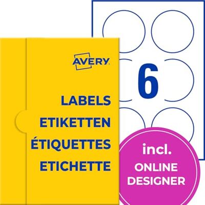 Avery Etichette con nome (120 adesivi per nome, rotondi, Ø 80 mm su A4, autoadesive, stampabili, in seta acetata per stampanti laser, senza residui), 20 fogli, colore: Bianco Avery Etichette con nome (120 adesivi per nome, rotondi, Ø 80 mm su A4, autoadesive, stampabili, in seta acetata per stampanti laser, senza residui), 20 fogli, colore: Bianco