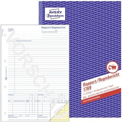 Avery Formularbuch Rapport/Regiebericht, SD, A4 Avery Formularbuch Rapport/Regiebericht, SD, A4