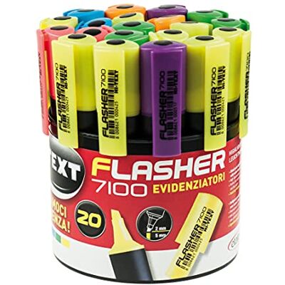 Hi-Text 7100 Flasher barattolo 20 evidenziatori punta scalpello Hi-Text 7100 Flasher barattolo 20 evidenziatori punta scalpello