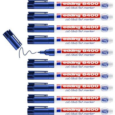 Edding 8400 Pennarello per CD/DVD/Bd, 10 pennini, punta tonda fine 0,5-1 mm, per etichettatura permanente di CD, DVD e dischi Blu-Ray Edding 8400 Pennarello per CD/DVD/Bd, 10 pennini, punta tonda fine 0,5-1 mm, per etichettatura permanente di CD, DVD e dischi Blu-Ray