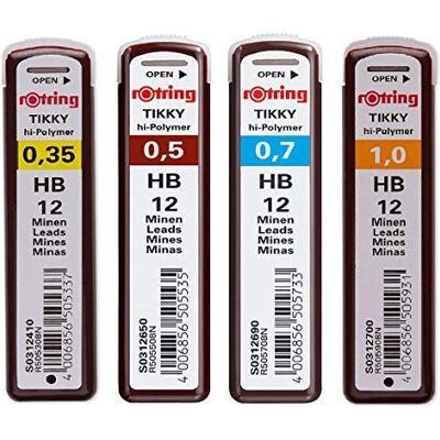 rotring Mine fini Hi-Polymer (set di ricarica 0,35 HB 0,5 HB 0,7 1,0 HB) rotring Mine fini Hi-Polymer (set di ricarica 0,35 HB 0,5 HB 0,7 1,0 HB)