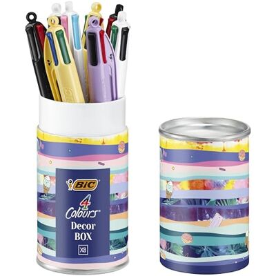 BIC 4 Colours Decor Box, Penne Colorate a Sfera, a Scatto, Set Cancelleria con 8 Penne Multicolore, Punta Media, Idea Regalo BIC 4 Colours Decor Box, Penne Colorate a Sfera, a Scatto, Set Cancelleria con 8 Penne Multicolore, Punta Media, Idea Regalo