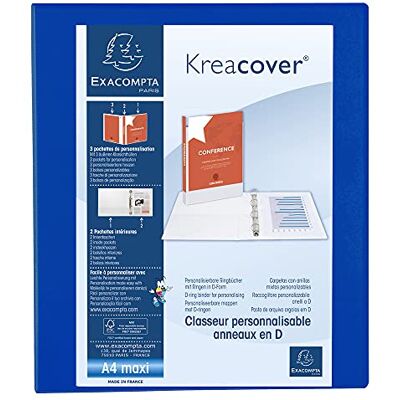 Exacompta 1 Raccoglitore Personalizzabile Kreacover 4 Anelli a D 30 mm Copertina Foderata PP con Tasca Fronte/Dorso/Retro Dorso 47 mm F.to Esterno 27.7x32 cm per A4 Maxi Blu Exacompta 1 Raccoglitore Personalizzabile Kreacover 4 Anelli a D 30 mm Copertina Foderata PP con Tasca Fronte/Dorso/Retro Dorso 47 mm F.to Esterno 27.7x32 cm per A4 Maxi Blu