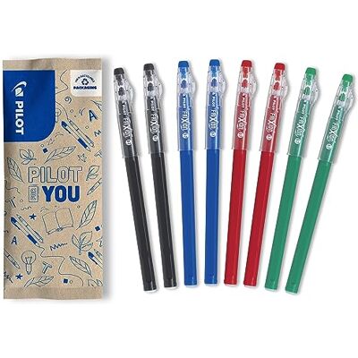 PILOT Set di 8 FriXion Ball Stick Penna a Inchiostro Termosensibile Cancellabile La FriXion Economica 2 Nero, 2 Blu, 2 Rosso, 2 Verde Punta Media PILOT Set di 8 FriXion Ball Stick Penna a Inchiostro Termosensibile Cancellabile La FriXion Economica 2 Nero, 2 Blu, 2 Rosso, 2 Verde Punta Media