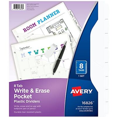 Avery AVE Divisori in plastica resistente per scrivere e cancellare con tasca Avery AVE Divisori in plastica resistente per scrivere e cancellare con tasca