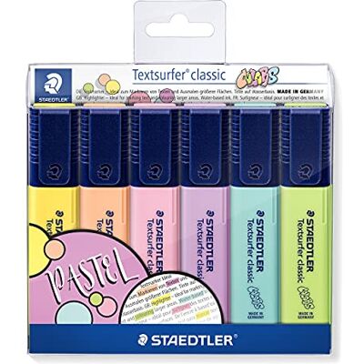 Staedtler 364 CWP6 Textsurfer classic, evidenziatore Pastell (alta qualità Made in Germany, con ampia memoria di inchiostro per una lunga capacità di marcatura, custodia con 6 colori, pastello) Staedtler 364 CWP6 Textsurfer classic, evidenziatore Pastell (alta qualità Made in Germany, con ampia memoria di inchiostro per una lunga capacità di marcatura, custodia con 6 colori, pastello)