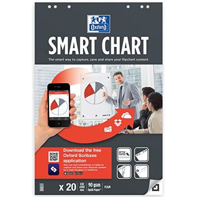 Oxford Blocco per conferenze perforato Smart Charts, 65 x 98 cm, tinta unita, 20 fogli bianchi incollati Oxford Blocco per conferenze perforato Smart Charts, 65 x 98 cm, tinta unita, 20 fogli bianchi incollati