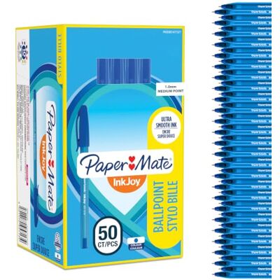 Paper Mate Inkjoy 100ST Penna a Sfera con Cappuccio punta media (1,0 mm) Blu Confezione da 50 Paper Mate Inkjoy 100ST Penna a Sfera con Cappuccio punta media (1,0 mm) Blu Confezione da 50