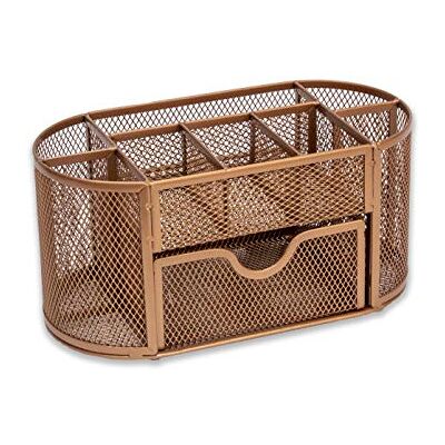 Osco Organizer in rete metallica color oro rosa con cassetto, organizer da scrivania, portapenne, portaoggetti da ufficio, 8 scomparti, portaoggetti per cancelleria, 10,5 x 22 x 11 cm (altezza x Osco Organizer in rete metallica color oro rosa con cassetto, organizer da scrivania, portapenne, portaoggetti da ufficio, 8 scomparti, portaoggetti per cancelleria, 10,5 x 22 x 11 cm (altezza x