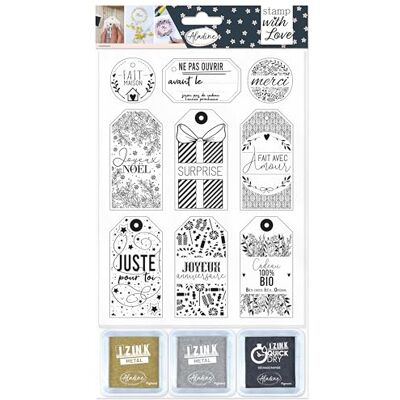 Aladine Stamp With Love Etichette regalo Foglio di timbri in schiuma + 3 inchiostratori Kit ideale per etichette regalo personalizzate Aladine Stamp With Love Etichette regalo Foglio di timbri in schiuma + 3 inchiostratori Kit ideale per etichette regalo personalizzate