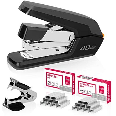 deli Cucitrice da tavolo senza sforzo, resistente, capacità di 40-50 fogli, con un dito, senza sforzo, include graffette e levapunti, nero deli Cucitrice da tavolo senza sforzo, resistente, capacità di 40-50 fogli, con un dito, senza sforzo, include graffette e levapunti, nero