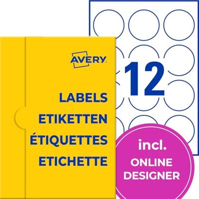Avery Etichette rotonde (300 punti adesivi, Ø 60 mm su A4, adesivi rotondi per stampare, etichette per prodotti autoadesivi, etichette per marmellate permanenti) 25 fogli, bianco Avery Etichette rotonde (300 punti adesivi, Ø 60 mm su A4, adesivi rotondi per stampare, etichette per prodotti autoadesivi, etichette per marmellate permanenti) 25 fogli, bianco