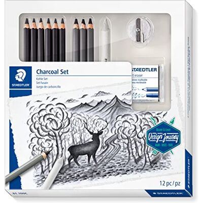 Staedtler Set di carbone, set completo con 3 matite a carbone di alta qualità, 6 matite per artisti, 1 ceppo di miscelazione, 1 gomma per artisti, 1 temperamatite e istruzioni step-by-step, 61 100 C Staedtler Set di carbone, set completo con 3 matite a carbone di alta qualità, 6 matite per artisti, 1 ceppo di miscelazione, 1 gomma per artisti, 1 temperamatite e istruzioni step-by-step, 61 100 C