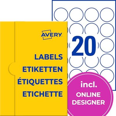 Avery Etichette rotonde (1.000 punti adesivi, Ø 45 mm su A4, adesivi rotondi per stampare, etichette autoadesive per marmellate permanenti) 50 fogli, bianco Avery Etichette rotonde (1.000 punti adesivi, Ø 45 mm su A4, adesivi rotondi per stampare, etichette autoadesive per marmellate permanenti) 50 fogli, bianco
