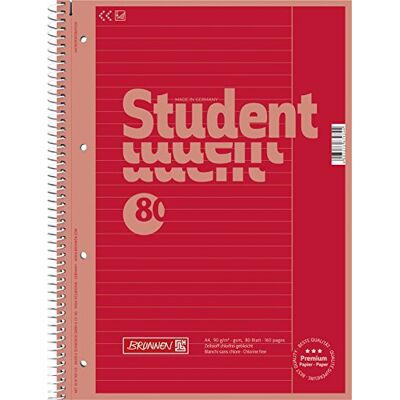 BRUNNEN Blocco universitario Premium Student Colour Code A4, rigatura 25, 80 fogli, rosso BRUNNEN Blocco universitario Premium Student Colour Code A4, rigatura 25, 80 fogli, rosso